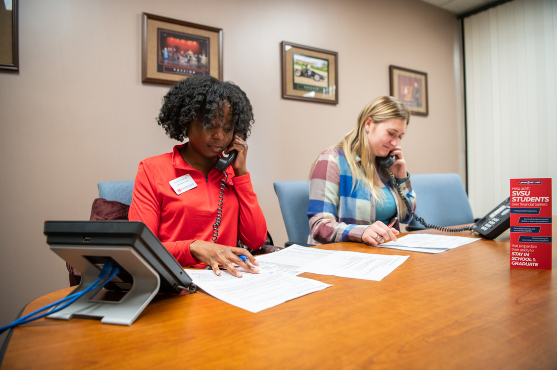 Students making calls